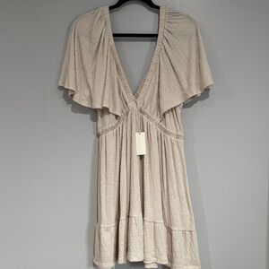 Z Supply Cream Flutter Sleeve V-Neck Dress